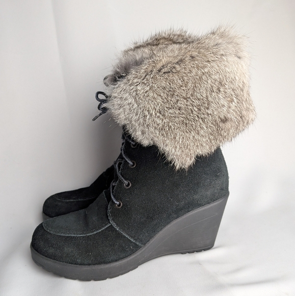 Suede And Real Fur Winter Boots Black And Gray Size 39 = 8-8.5 US Crampon System - Picture 4 of 12